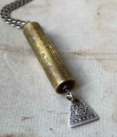 Fish Dreaming Jewellery Silver and brass prayer wheel pendant necklace