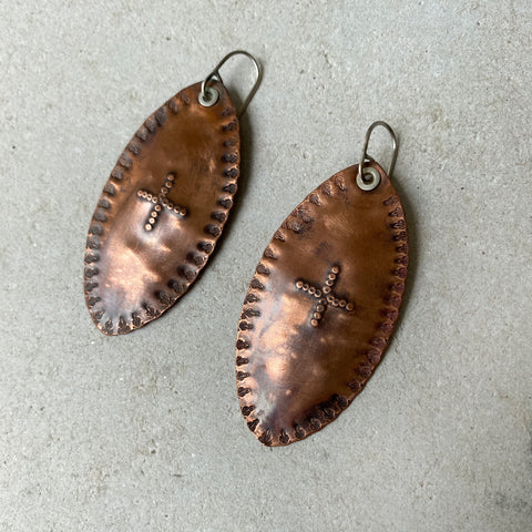 Copper cross earrings